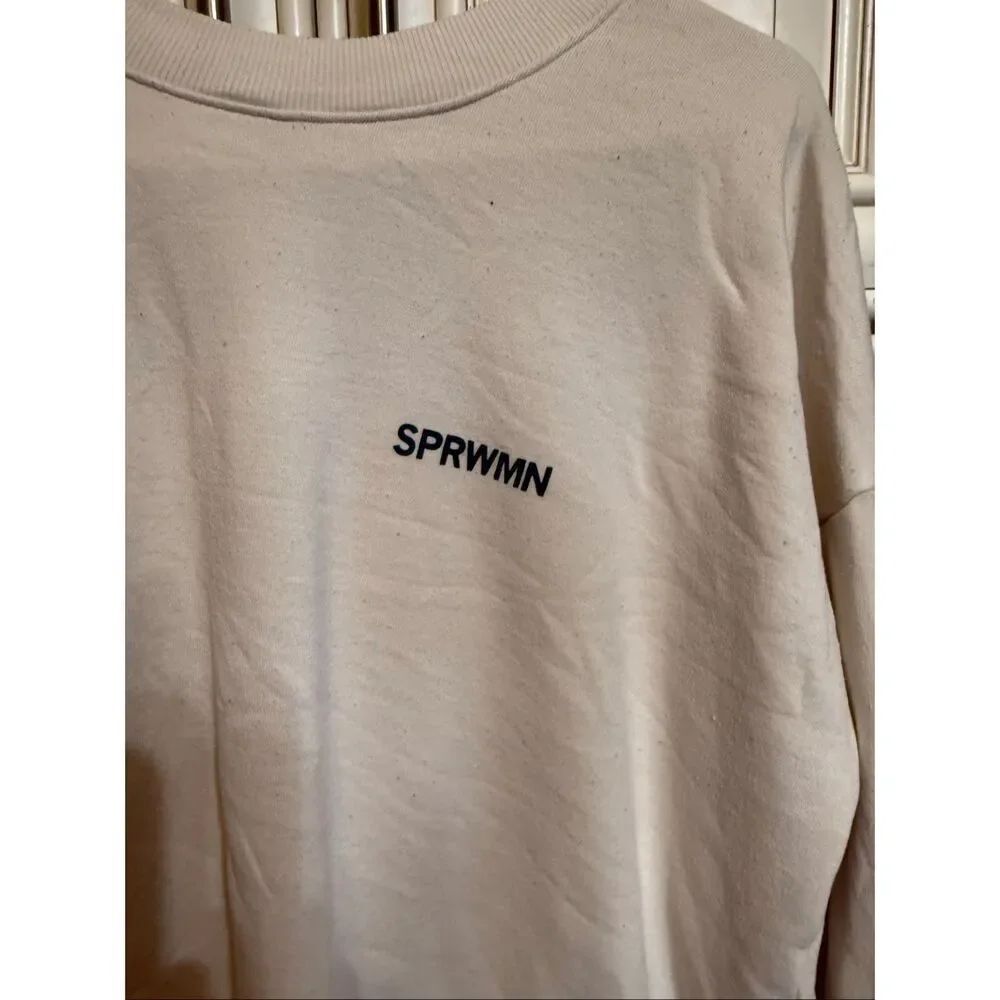 SPRWMN Women's Crew Neck Black Logo Pullover Sweatshirt Tan Size Large